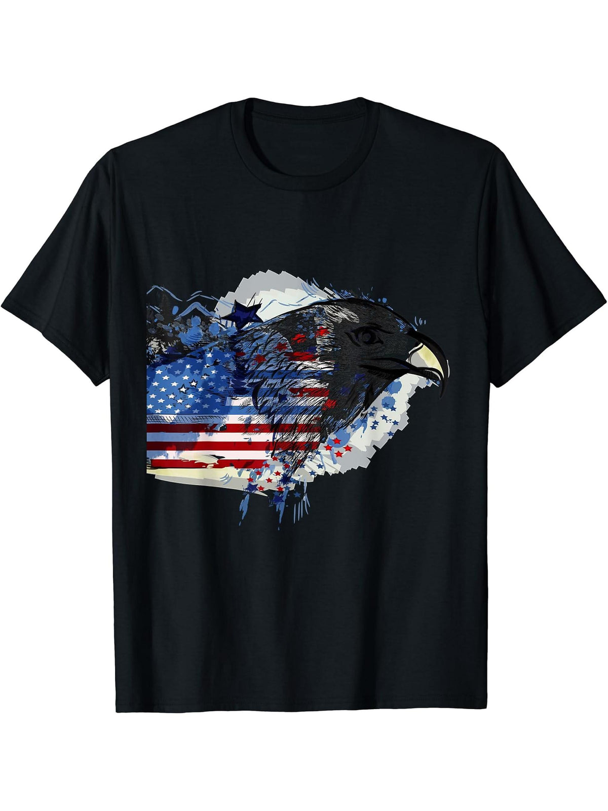 Cool Memorial Day Tshirt Veteran Bald Eagle Flag Tee 180G 100% Cotton Printed Round Neck Short-Sleeve T-Shirt, Gifts for Men Dad Husband Grandpa, S-XXXL, Black