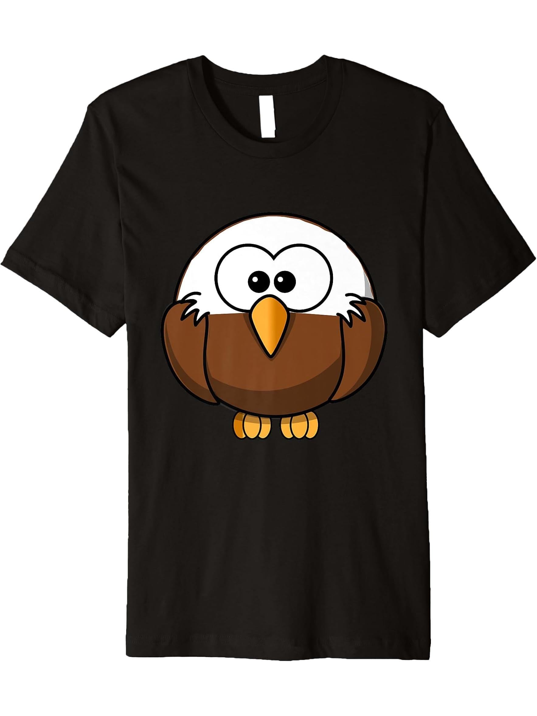 American Bald Eagle Cartoon Birdwatching Premium T-Shirt 180G 100% Cotton Printed Round Neck Short-Sleeve T-Shirt, Gifts for Men Dad Husband Grandpa, S-XXXL, Black