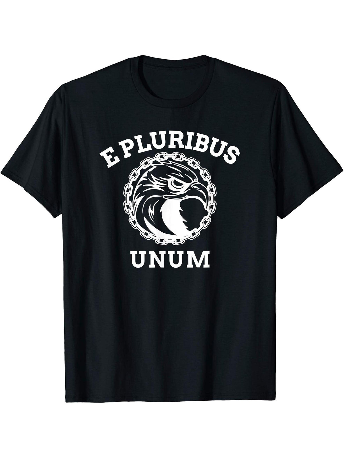 American Patriot E Pluribus Unum Bald Eagle And Chain T-Shirt 180G 100% Cotton Printed Round Neck Short-Sleeve T-Shirt, Gifts for Men Dad Husband Grandpa, S-XXXL, Black