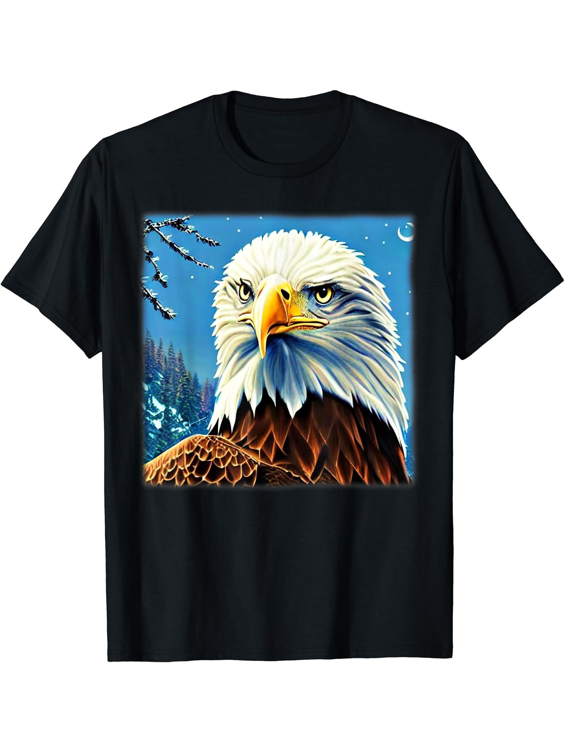 Bald Eagle American National Symbol Animal Patriotic Freedom T-Shirt 180G 100% Cotton Printed Round Neck Short-Sleeve T-Shirt, Gifts for Men Dad Husband Grandpa, S-XXXL, Black