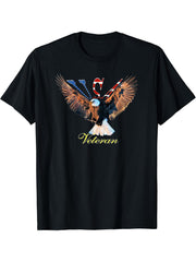 American veteran with bald eagle patriotic by Mortal Designs T-Shirt 180G 100% Cotton Printed Round Neck Short-Sleeve T-Shirt, Gifts for Men Dad Husband Grandpa, S-XXXL, Black