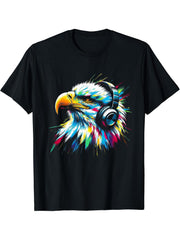 Cool Bald Eagle Art for Music Lovers Christmas Birthday T-Shirt 180G 100% Cotton Printed Round Neck Short-Sleeve T-Shirt, Gifts for Men Dad Husband Grandpa, S-XXXL, Black