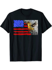 Bald Eagle 4th of July US American Flag Country Patriotic T-Shirt 180G 100% Cotton Printed Round Neck Short-Sleeve T-Shirt, Gifts for Men Dad Husband Grandpa, S-XXXL, Black