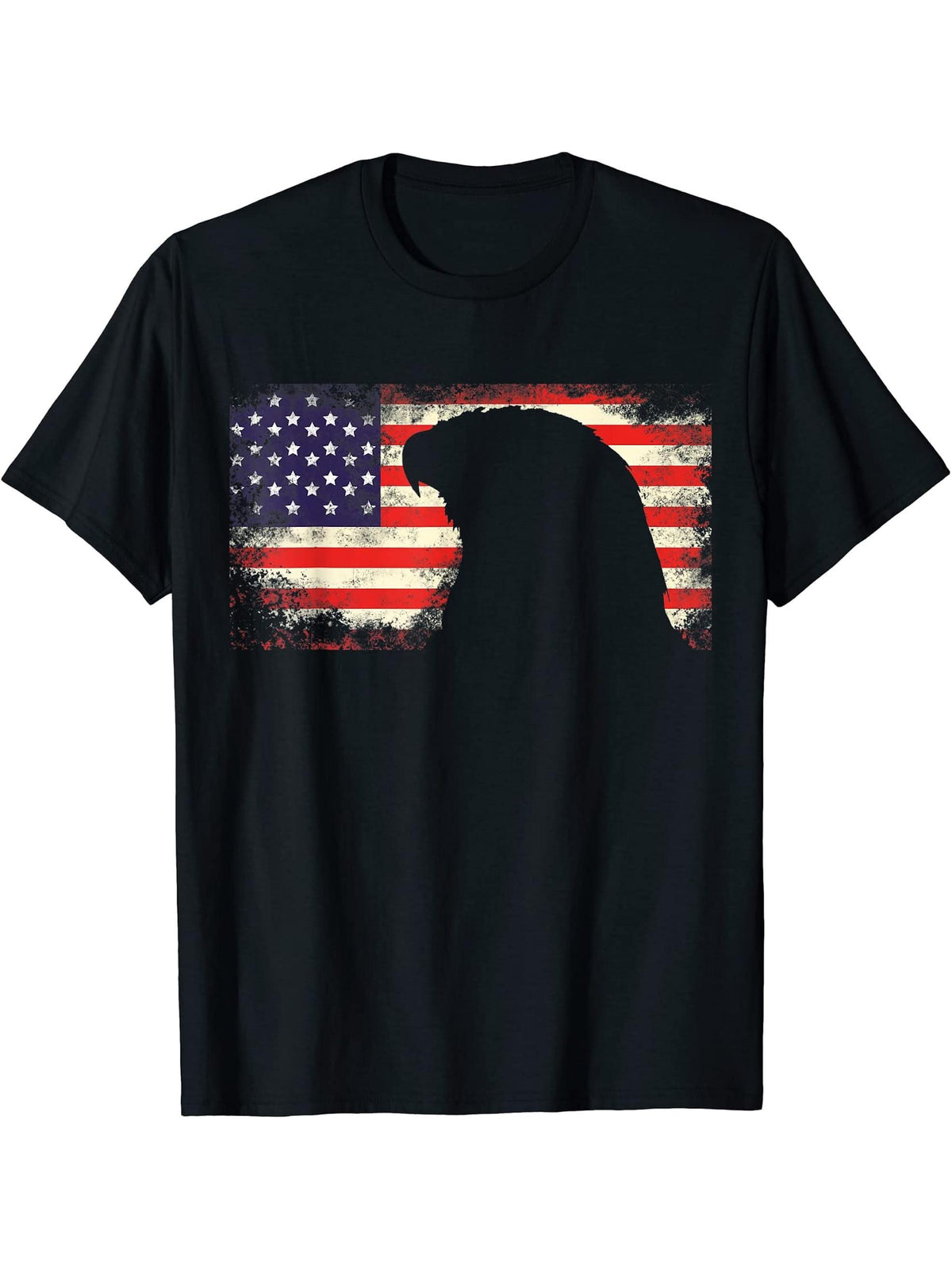 Bald Eagle American Flag Patriotic USA Flag T-Shirt 180G 100% Cotton Printed Round Neck Short-Sleeve T-Shirt, Gifts for Men Dad Husband Grandpa, S-XXXL, Black