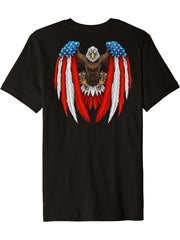 Flying American Bald Eagle USA Patriotic Eagles Flag Wings Premium T-Shirt 180G 100% Cotton Printed Round Neck Short-Sleeve T-Shirt, Gifts for Men Dad Husband Grandpa, S-XXXL, Black