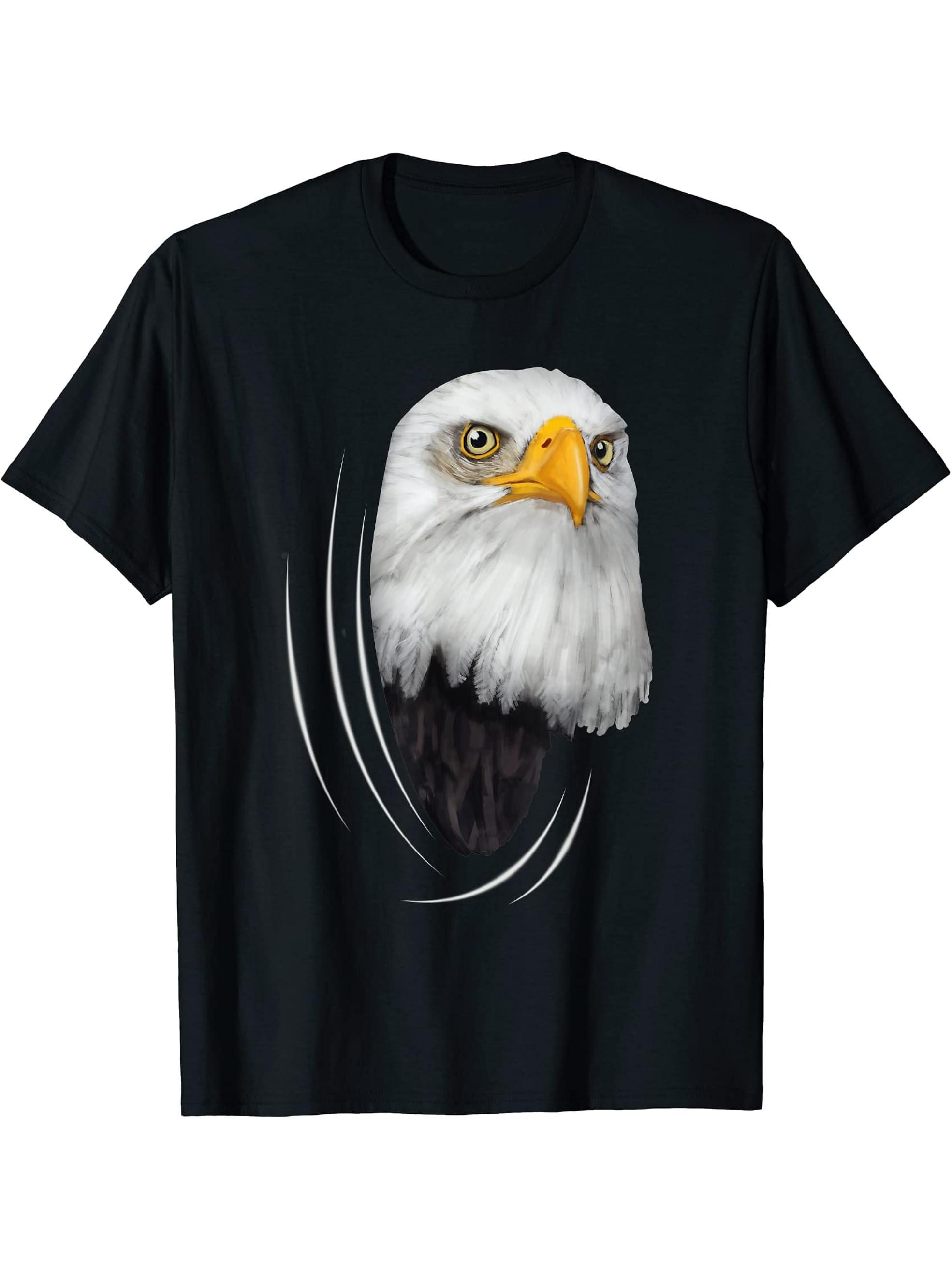 Boy Girl Funny Eagles Clothes From Inside Outfit Gift Bald Eagle T-Shirt 180G 100% Cotton Printed Round Neck Short-Sleeve T-Shirt, Gifts for Men Dad Husband Grandpa, S-XXXL, Black