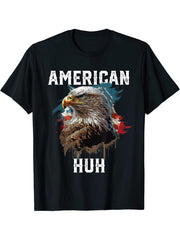 American Huh USA Flag Patriotic American Bald Eagle T-Shirt 180G 100% Cotton Printed Round Neck Short-Sleeve T-Shirt, Gifts for Men Dad Husband Grandpa, S-XXXL, Black