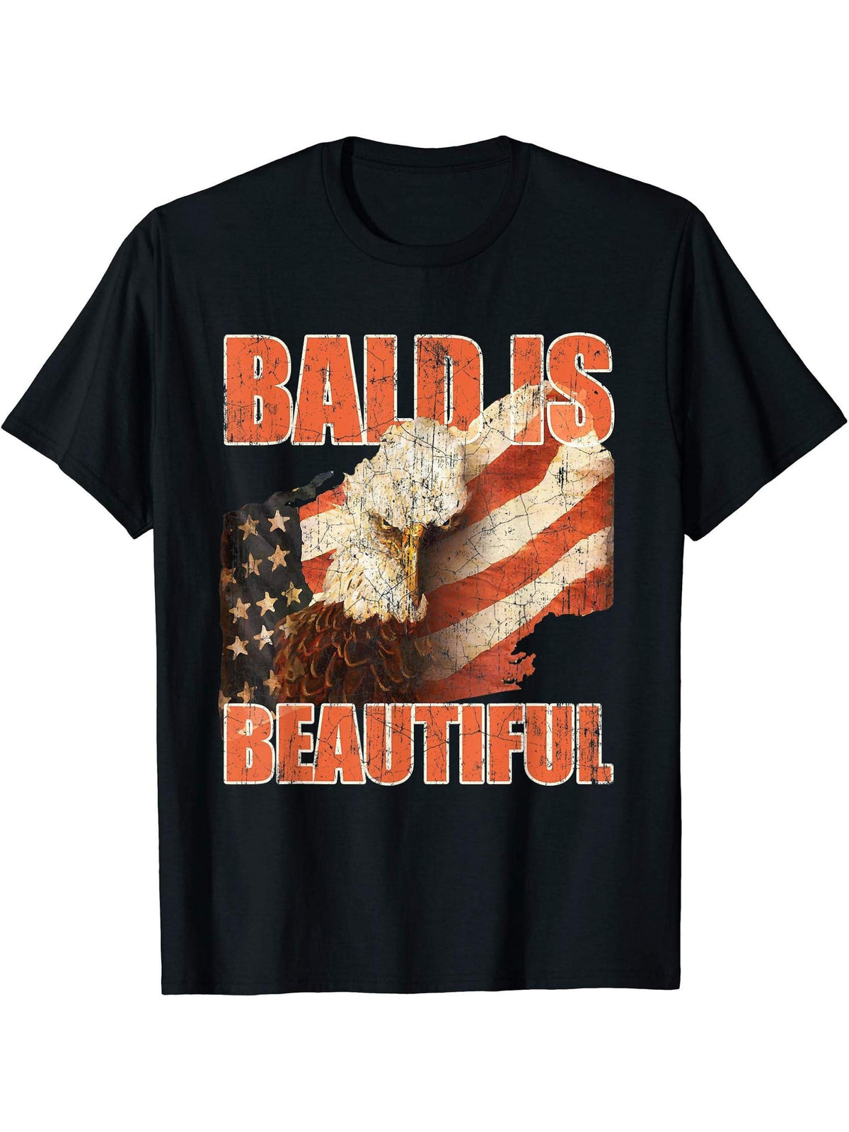 Bald Is Beautiful Eagle American Patriotic T-Shirt 180G 100% Cotton Printed Round Neck Short-Sleeve T-Shirt, Gifts for Men Dad Husband Grandpa, S-XXXL, Black