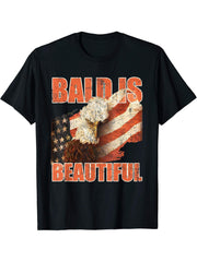 Bald Is Beautiful Eagle American Patriotic T-Shirt 180G 100% Cotton Printed Round Neck Short-Sleeve T-Shirt, Gifts for Men Dad Husband Grandpa, S-XXXL, Black