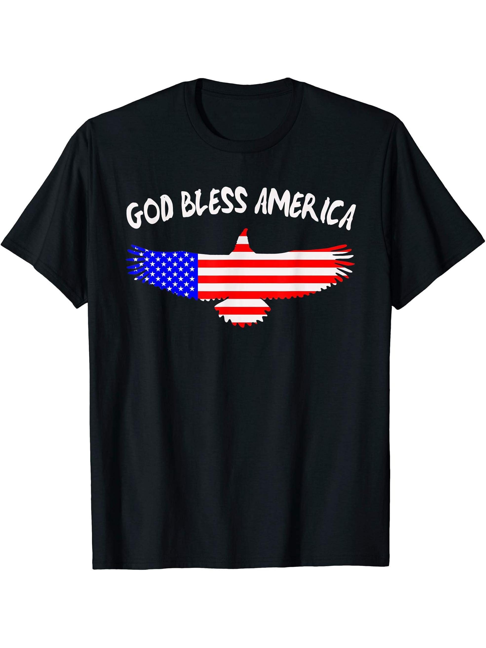 God Bless America Bald Eagle American Flag T-Shirt 180G 100% Cotton Printed Round Neck Short-Sleeve T-Shirt, Gifts for Men Dad Husband Grandpa, S-XXXL, Black