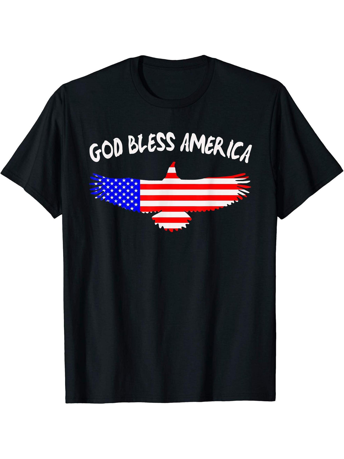 God Bless America Bald Eagle American Flag T-Shirt 180G 100% Cotton Printed Round Neck Short-Sleeve T-Shirt, Gifts for Men Dad Husband Grandpa, S-XXXL, Black