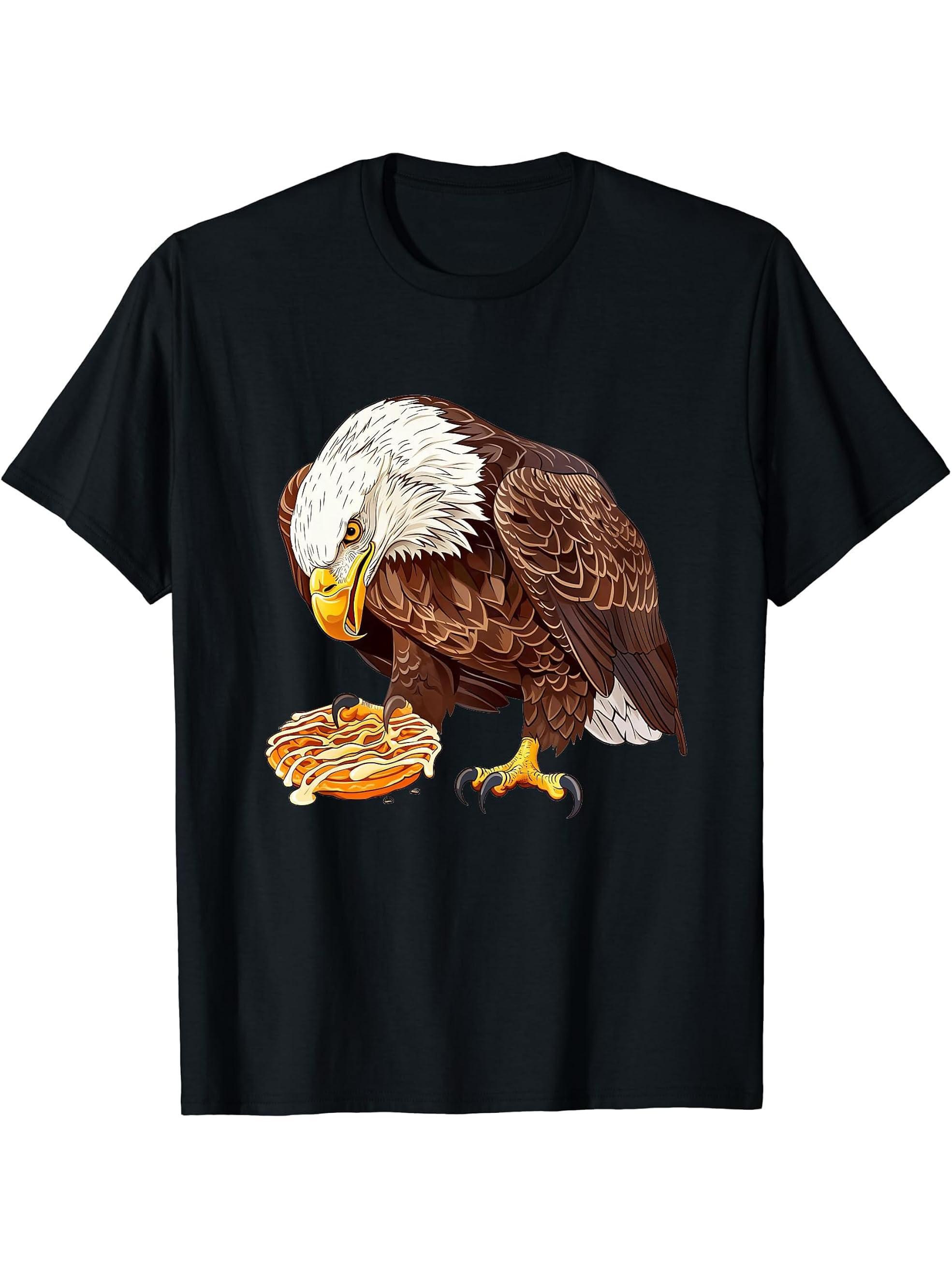 Bald Eagle Eating Jalebi T-Shirt 180G 100% Cotton Printed Round Neck Short-Sleeve T-Shirt, Gifts for Men Dad Husband Grandpa, S-XXXL, Black