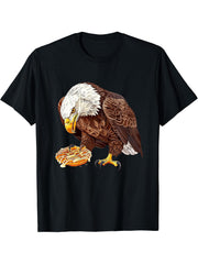 Bald Eagle Eating Jalebi T-Shirt 180G 100% Cotton Printed Round Neck Short-Sleeve T-Shirt, Gifts for Men Dad Husband Grandpa, S-XXXL, Black