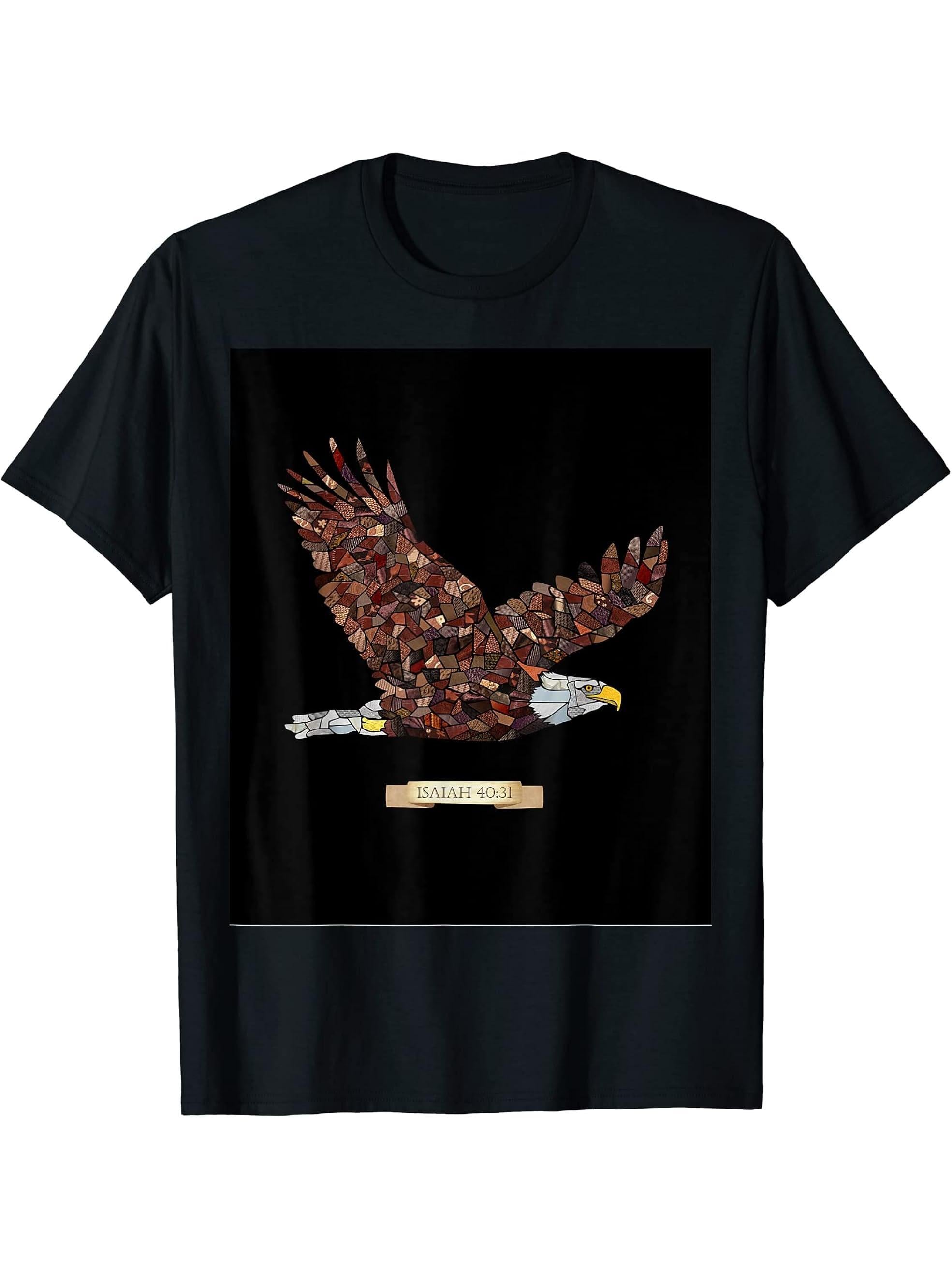 Unique Bald Eagle with Isaiah 40:31 Bible Verse T-Shirt 180G 100% Cotton Printed Round Neck Short-Sleeve T-Shirt, Gifts for Men Dad Husband Grandpa, S-XXXL, Black