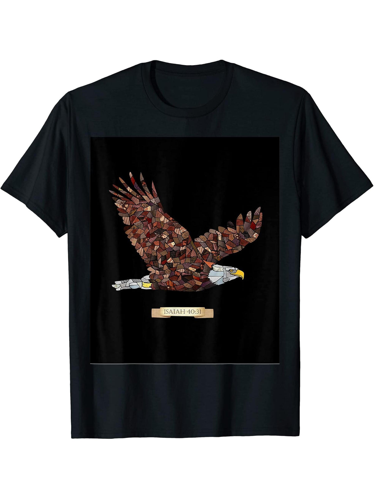 Unique Bald Eagle with Isaiah 40:31 Bible Verse T-Shirt 180G 100% Cotton Printed Round Neck Short-Sleeve T-Shirt, Gifts for Men Dad Husband Grandpa, S-XXXL, Black