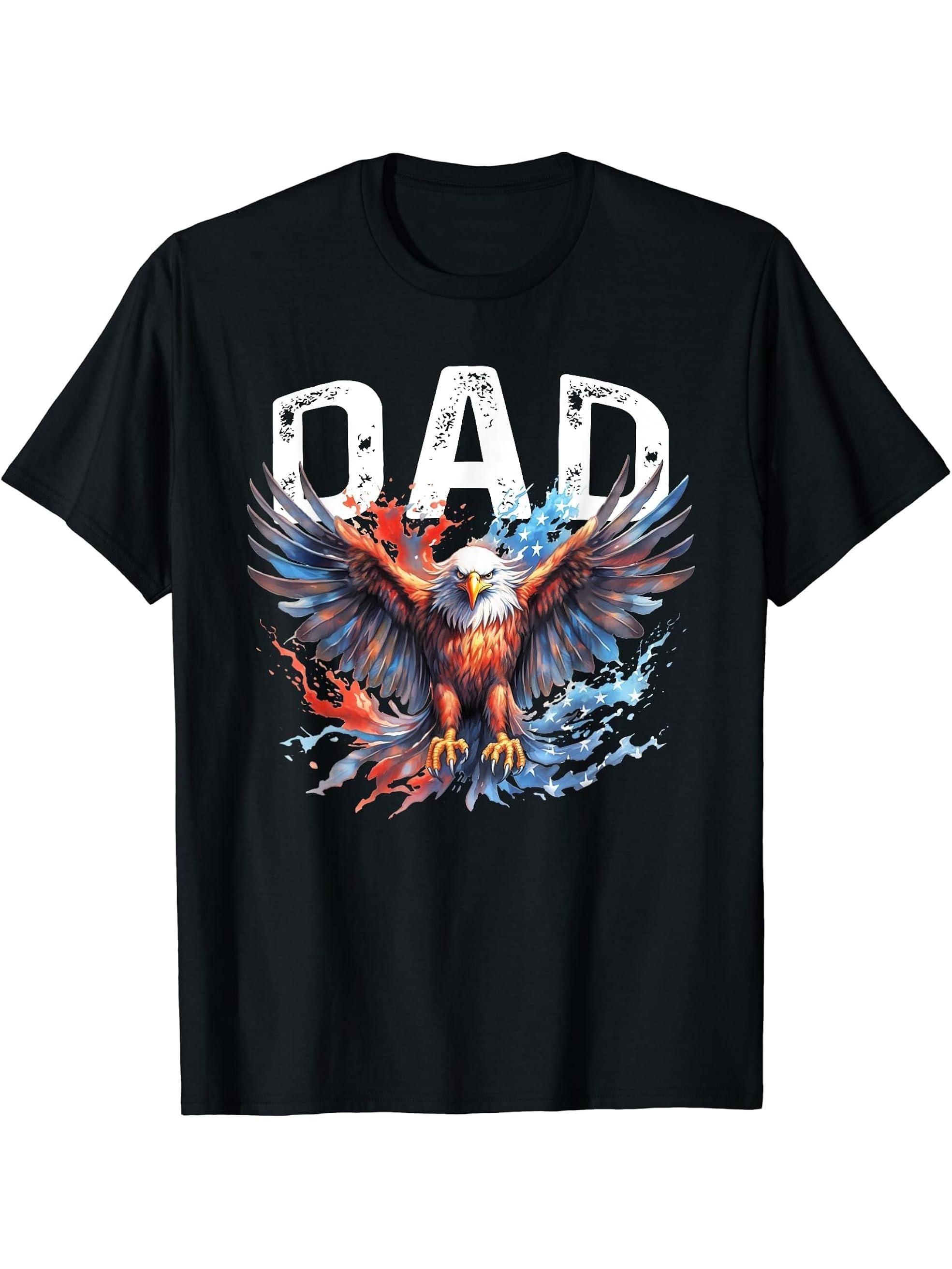 Dad Vintage USA Flag Bald Eagle Patriotic Tee 4th of July T-Shirt 180G 100% Cotton Printed Round Neck Short-Sleeve T-Shirt, Gifts for Men Dad Husband Grandpa, S-XXXL, Black