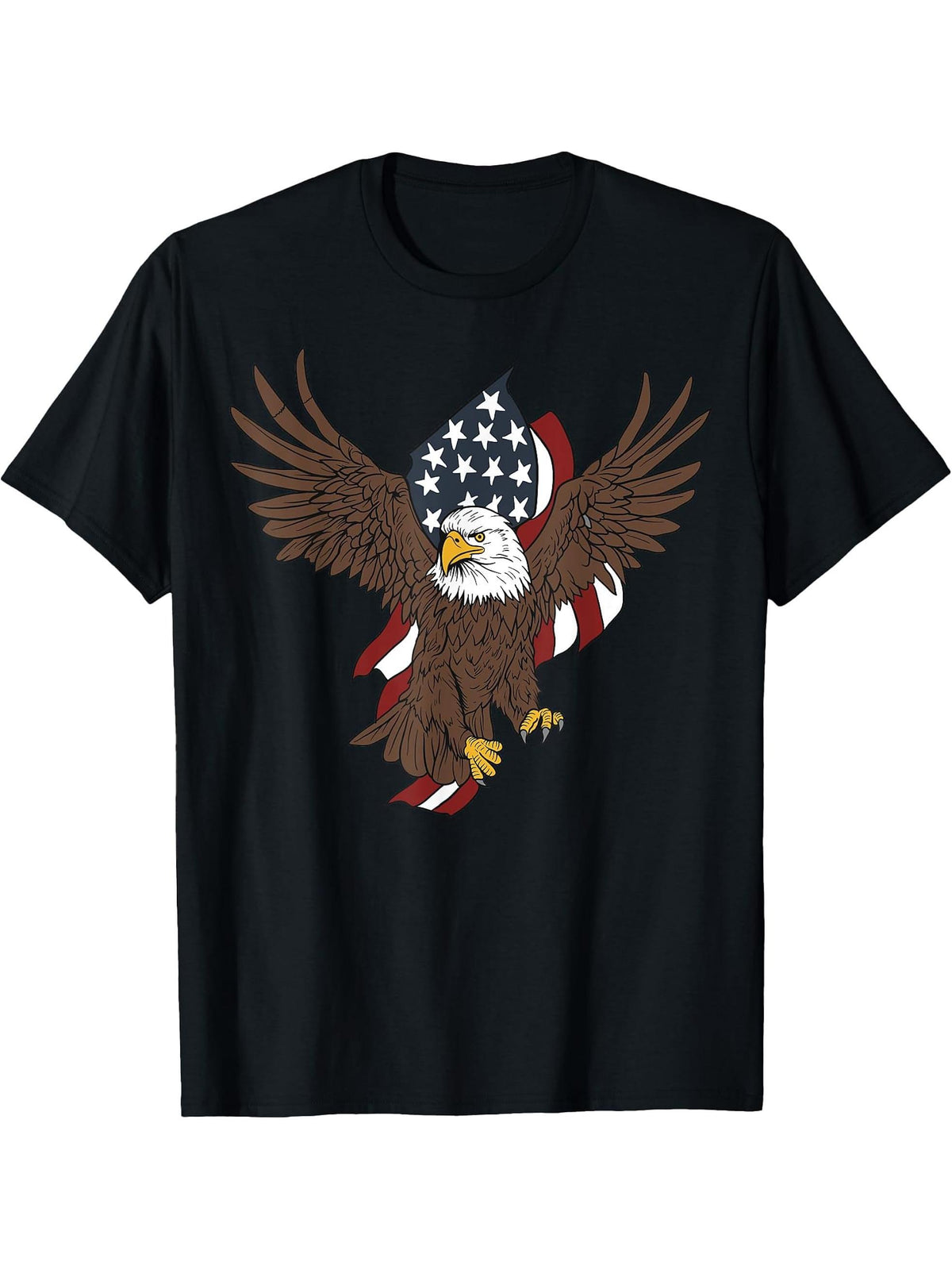 Bald Eagle American Flag Patriotic Graphics Bundle T-Shirt 180G 100% Cotton Printed Round Neck Short-Sleeve T-Shirt, Gifts for Men Dad Husband Grandpa, S-XXXL, Black