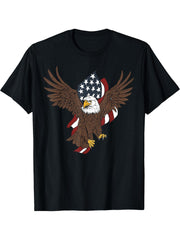 Bald Eagle American Flag Patriotic Graphics Bundle T-Shirt 180G 100% Cotton Printed Round Neck Short-Sleeve T-Shirt, Gifts for Men Dad Husband Grandpa, S-XXXL, Black