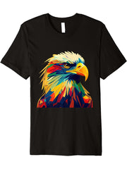 American Bald Eagle Design Colorful Pop Art Bald Eagle Lover Premium T-Shirt 180G 100% Cotton Printed Round Neck Short-Sleeve T-Shirt, Gifts for Men Dad Husband Grandpa, S-XXXL, Black