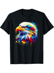 Colorful Splash Art Bald Eagle Bald Eagles T-Shirt 180G 100% Cotton Printed Round Neck Short-Sleeve T-Shirt, Gifts for Men Dad Husband Grandpa, S-XXXL, Black