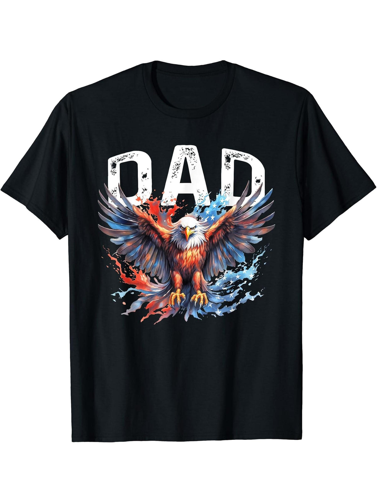 Dad Vintage USA Flag Bald Eagle Patriotic Tee 4th of July T-Shirt 180G 100% Cotton Printed Round Neck Short-Sleeve T-Shirt, Gifts for Men Dad Husband Grandpa, S-XXXL, Black