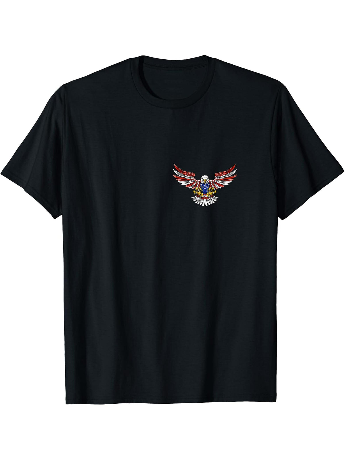 American Bald Eagle Powerful and Proud T-Shirt 180G 100% Cotton Printed Round Neck Short-Sleeve T-Shirt, Gifts for Men Dad Husband Grandpa, S-XXXL, Black