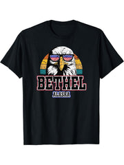 Bethel Alaska Bald Eagle USA America 4th of July Grunge T-Shirt 180G 100% Cotton Printed Round Neck Short-Sleeve T-Shirt, Gifts for Men Dad Husband Grandpa, S-XXXL, Black