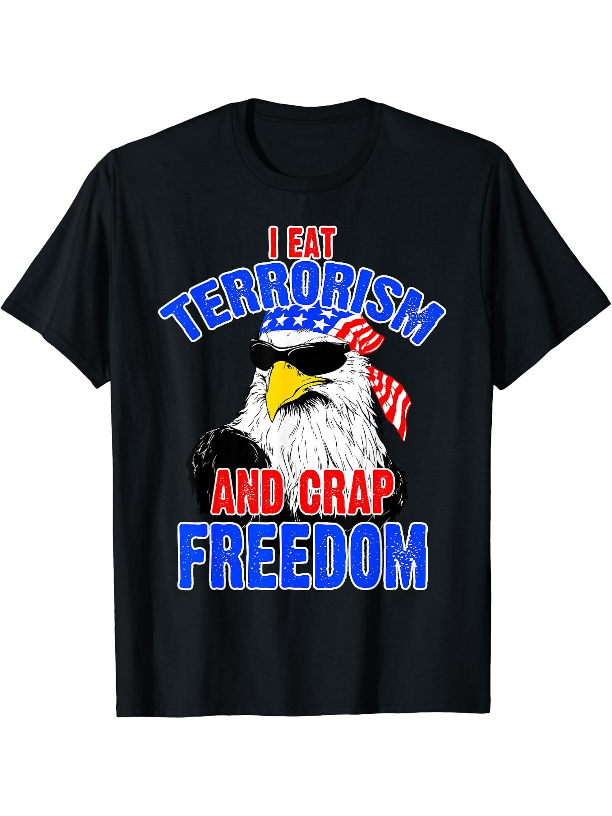 4th of July Freedom shirt - American bald eagle t shirt 180G 100% Cotton Printed Round Neck Short-Sleeve T-Shirt, Gifts for Men Dad Husband Grandpa, S-XXXL, Black