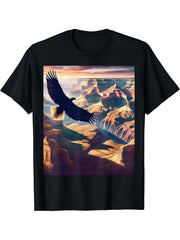 Bald Eagle Over Grand Canyon T-Shirt 180G 100% Cotton Printed Round Neck Short-Sleeve T-Shirt, Gifts for Men Dad Husband Grandpa, S-XXXL, Black