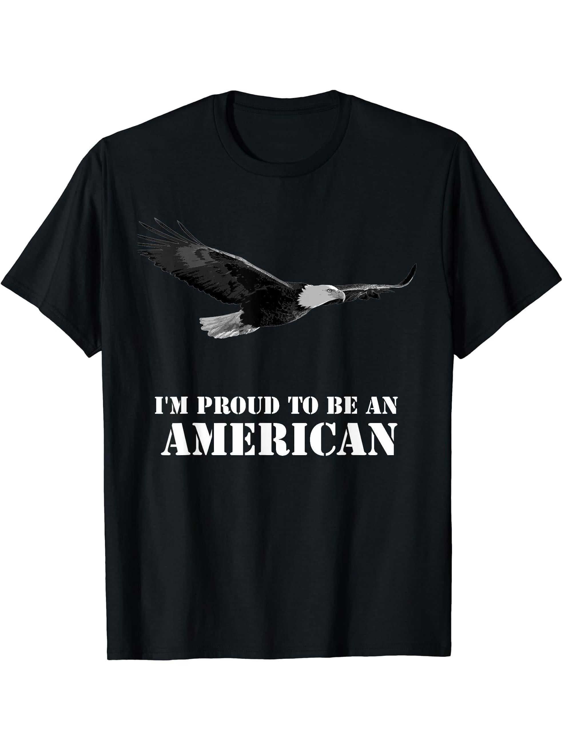 American Patriot Freedom Bald Eagle USA Flag Streetwear T-Shirt 180G 100% Cotton Printed Round Neck Short-Sleeve T-Shirt, Gifts for Men Dad Husband Grandpa, S-XXXL, Black