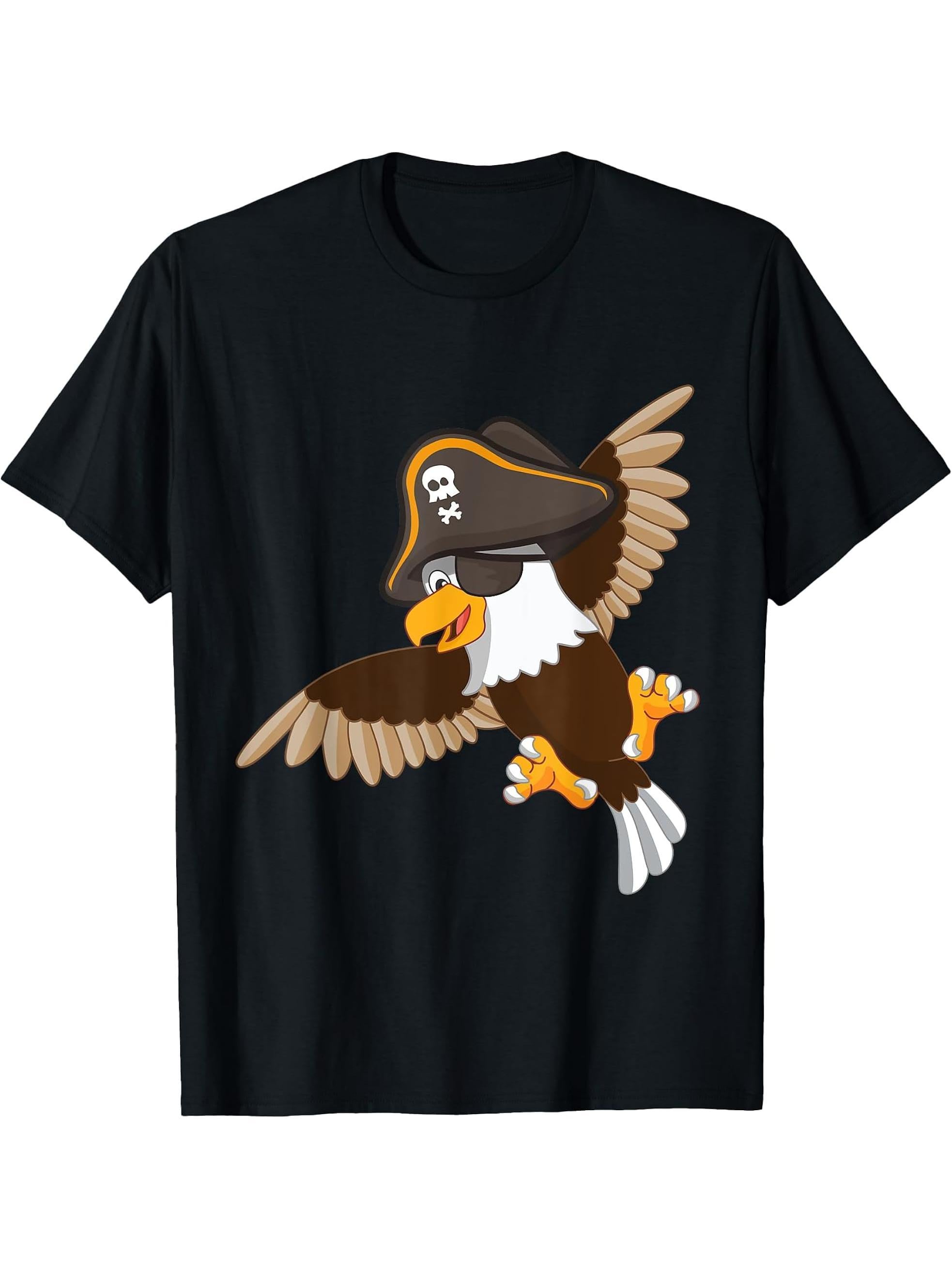 American Bald Eagle Pirate Captain Easy Halloween Costume T-Shirt 180G 100% Cotton Printed Round Neck Short-Sleeve T-Shirt, Gifts for Men Dad Husband Grandpa, S-XXXL, Black