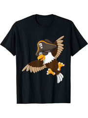 American Bald Eagle Pirate Captain Easy Halloween Costume T-Shirt 180G 100% Cotton Printed Round Neck Short-Sleeve T-Shirt, Gifts for Men Dad Husband Grandpa, S-XXXL, Black
