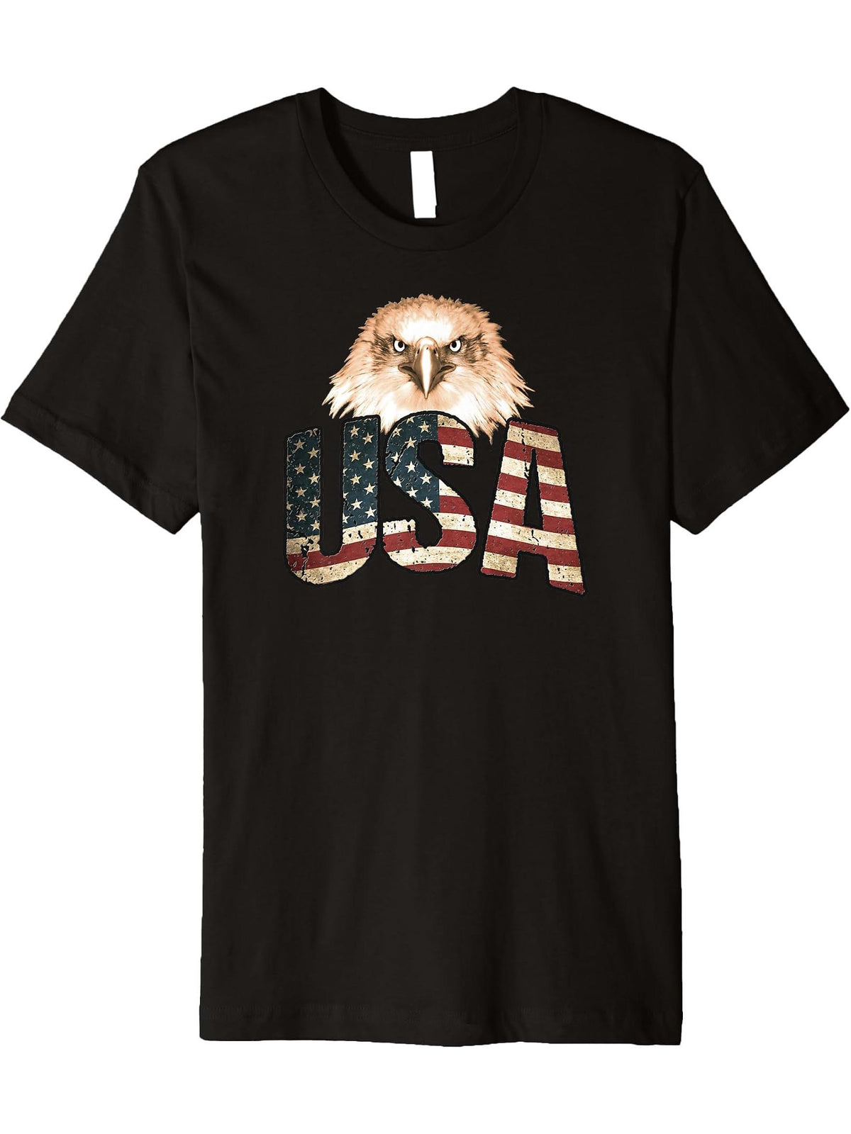 American Flag Patriotic Bald Eagle USA Premium T-Shirt 180G 100% Cotton Printed Round Neck Short-Sleeve T-Shirt, Gifts for Men Dad Husband Grandpa, S-XXXL, Black