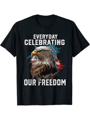 Everyday Celebrating Our Freedom American Bald Eagle T-Shirt 180G 100% Cotton Printed Round Neck Short-Sleeve T-Shirt, Gifts for Men Dad Husband Grandpa, S-XXXL, Black
