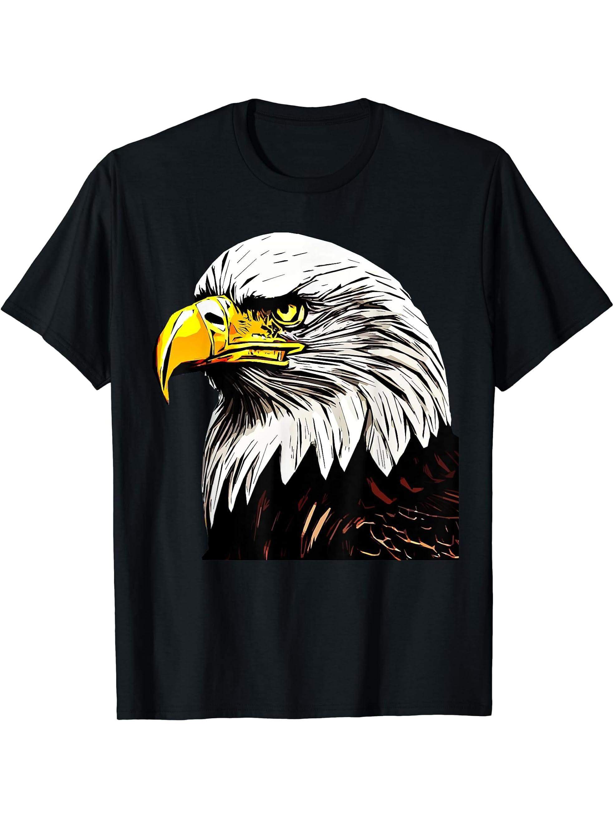 Bald Eagle American National Symbol Animal Patriotic Freedom T-Shirt 180G 100% Cotton Printed Round Neck Short-Sleeve T-Shirt, Gifts for Men Dad Husband Grandpa, S-XXXL, Black
