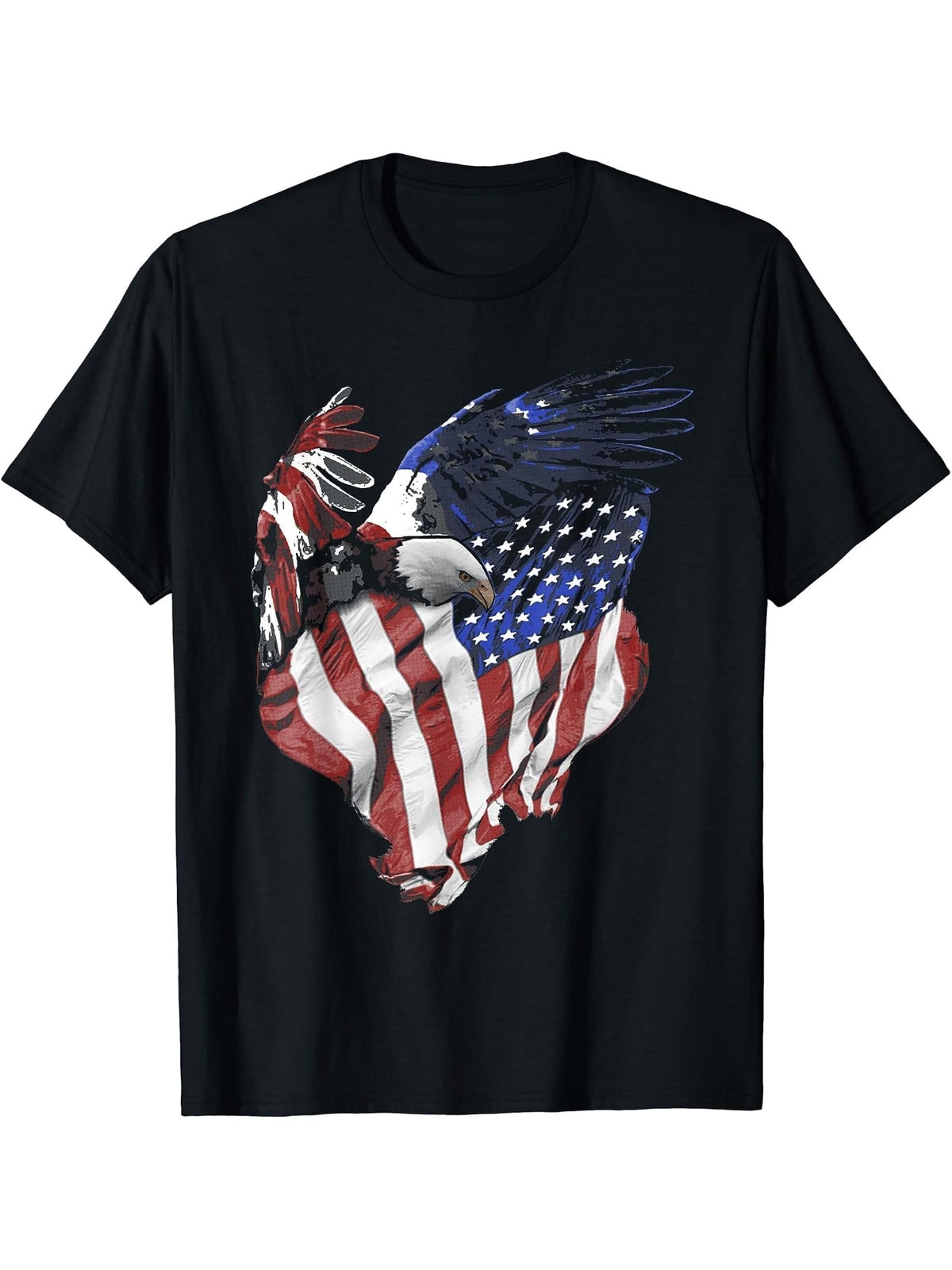 American Flag and Bald Eagle Patriotic T-Shirt 180G 100% Cotton Printed Round Neck Short-Sleeve T-Shirt, Gifts for Men Dad Husband Grandpa, S-XXXL, Black