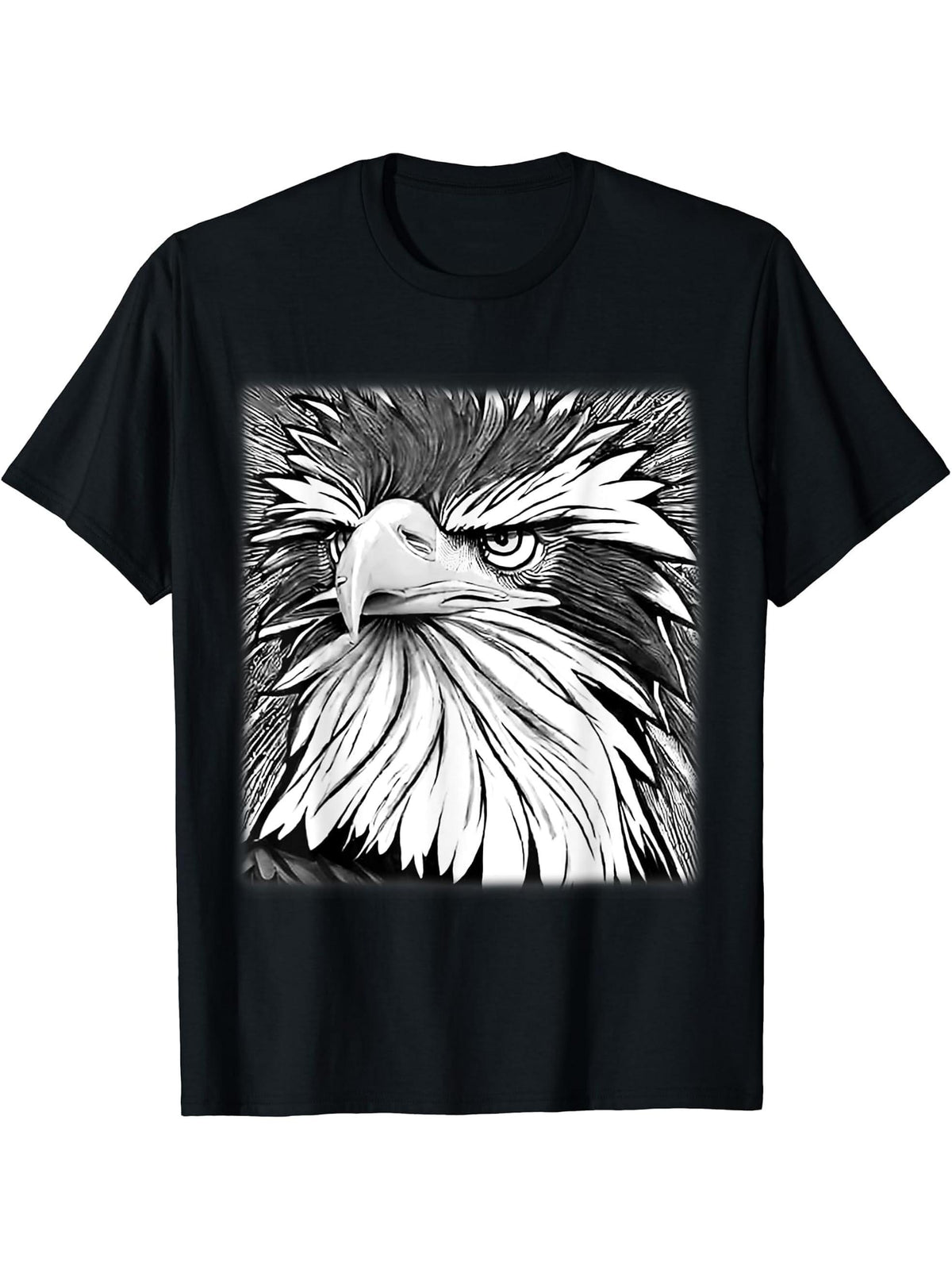 Bald Eagle American National Symbol Animal Patriotic Freedom T-Shirt 180G 100% Cotton Printed Round Neck Short-Sleeve T-Shirt, Gifts for Men Dad Husband Grandpa, S-XXXL, Black