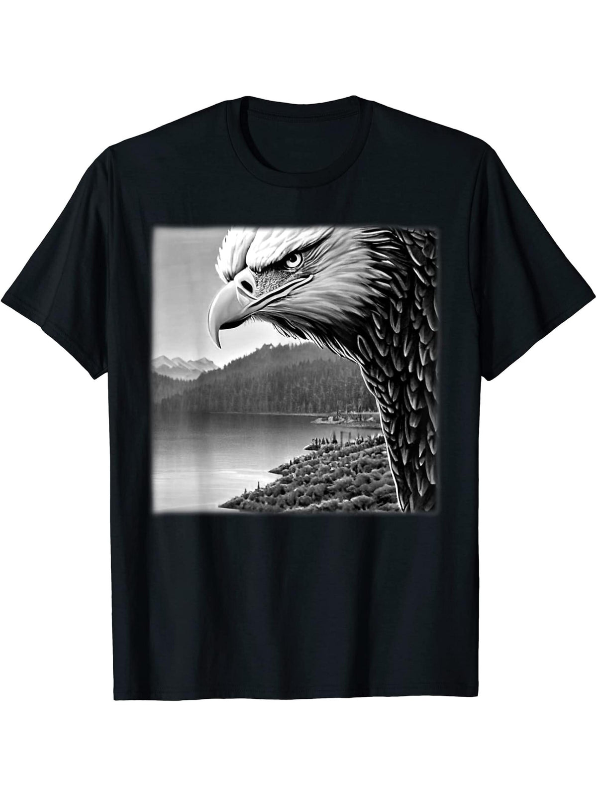 Bald Eagle American National Symbol Animal Patriotic Freedom T-Shirt 180G 100% Cotton Printed Round Neck Short-Sleeve T-Shirt, Gifts for Men Dad Husband Grandpa, S-XXXL, Black