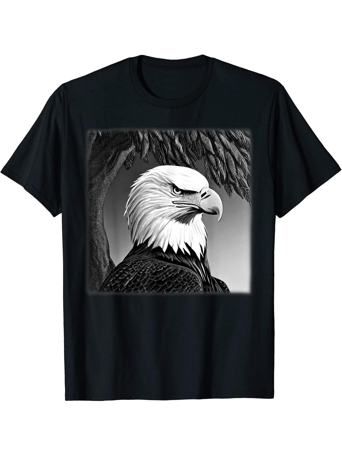 Bald Eagle American National Symbol Animal Patriotic Freedom T-Shirt 180G 100% Cotton Printed Round Neck Short-Sleeve T-Shirt, Gifts for Men Dad Husband Grandpa, S-XXXL, Black