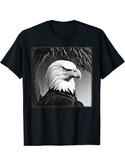 Bald Eagle American National Symbol Animal Patriotic Freedom T-Shirt 180G 100% Cotton Printed Round Neck Short-Sleeve T-Shirt, Gifts for Men Dad Husband Grandpa, S-XXXL, Black