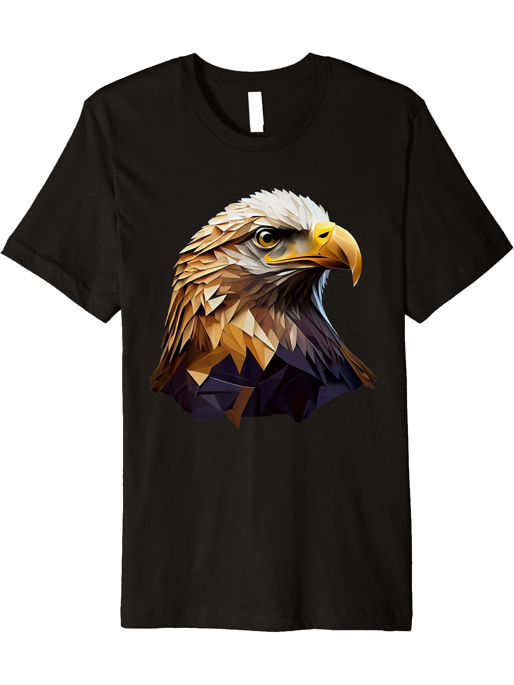 Bald Eagles Cool Polygon Design with a Bald Eagle Premium T-Shirt 180G 100% Cotton Printed Round Neck Short-Sleeve T-Shirt, Gifts for Men Dad Husband Grandpa, S-XXXL, Black