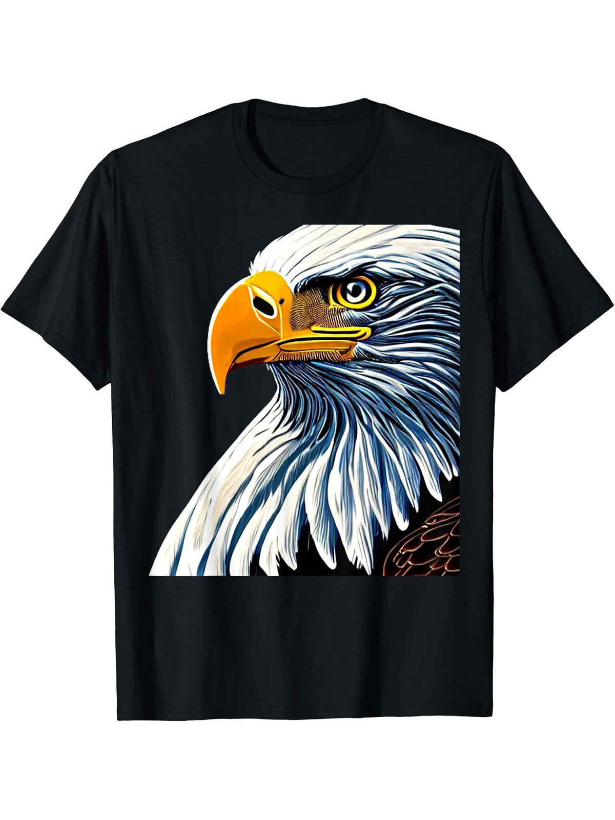 Bald Eagle imprint american bird animal head art motif T-Shirt 180G 100% Cotton Printed Round Neck Short-Sleeve T-Shirt, Gifts for Men Dad Husband Grandpa, S-XXXL, Black