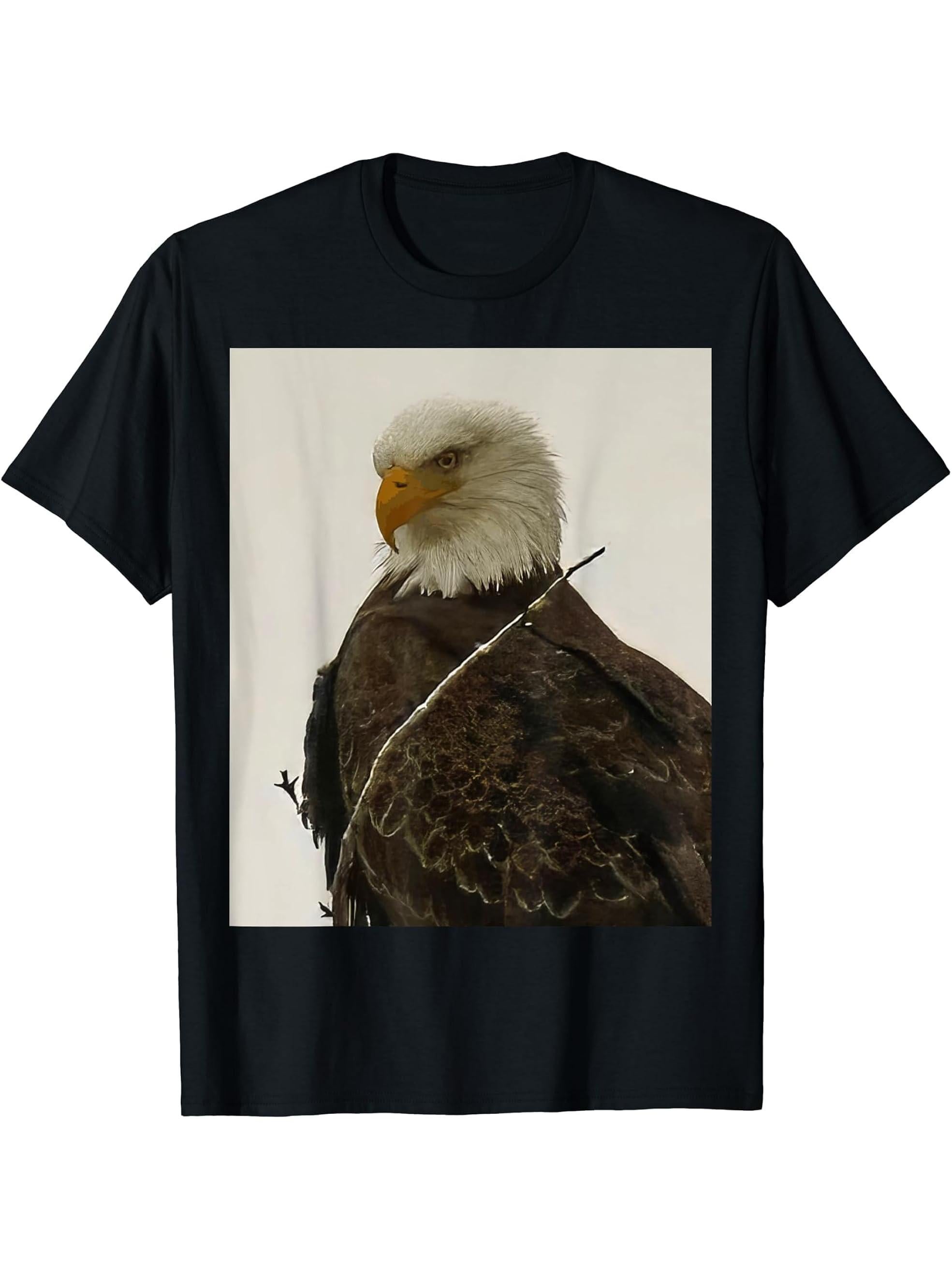 Bald Eagle Photography Art Work T-Shirt 180G 100% Cotton Printed Round Neck Short-Sleeve T-Shirt, Gifts for Men Dad Husband Grandpa, S-XXXL, Black
