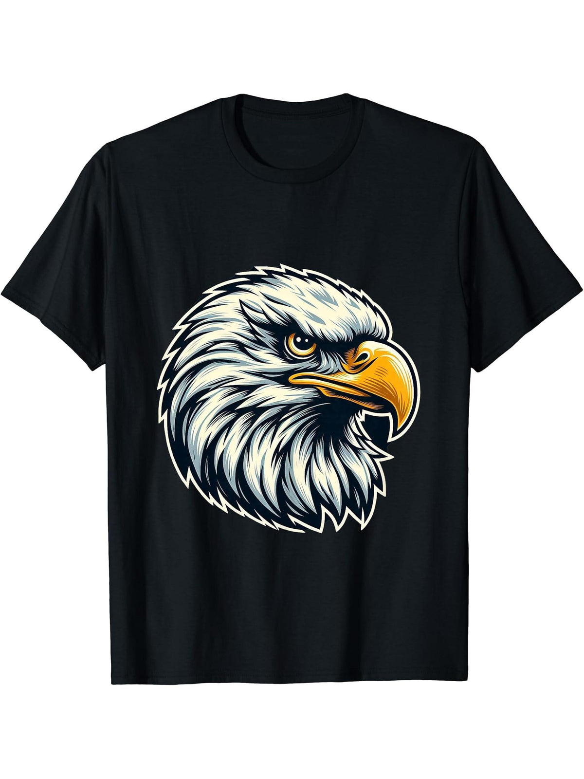Cute American Bald Eagle Head Patriotic Design T-Shirt 180G 100% Cotton Printed Round Neck Short-Sleeve T-Shirt, Gifts for Men Dad Husband Grandpa, S-XXXL, Black