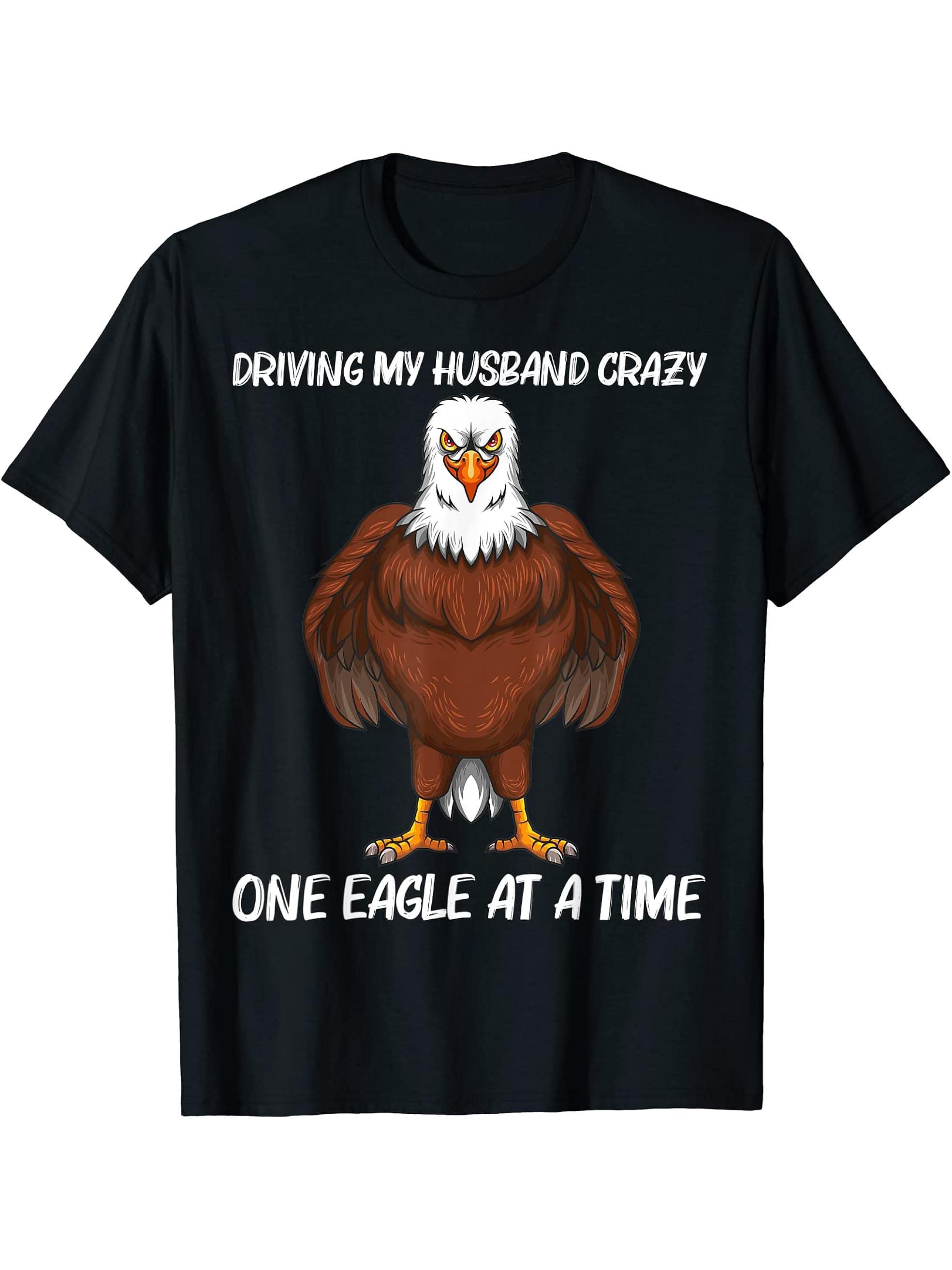 Cool Eagle Design For Women Mom Bald Eagle Animal Bird Lover T-Shirt 180G 100% Cotton Printed Round Neck Short-Sleeve T-Shirt, Gifts for Men Dad Husband Grandpa, S-XXXL, Black