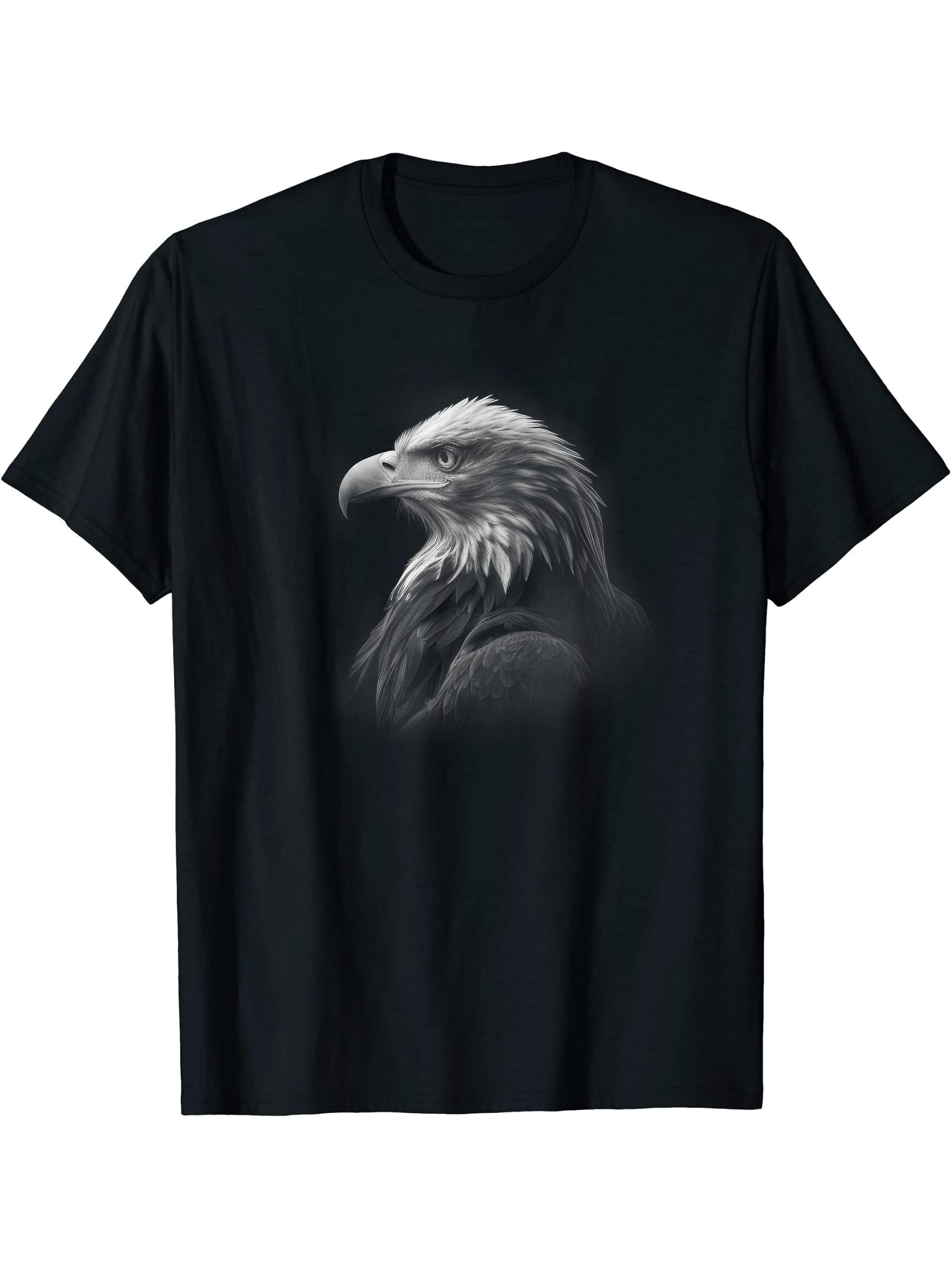 Bald Eagle Clothing Bird Watching Gift T-Shirt 180G 100% Cotton Printed Round Neck Short-Sleeve T-Shirt, Gifts for Men Dad Husband Grandpa, S-XXXL, Black