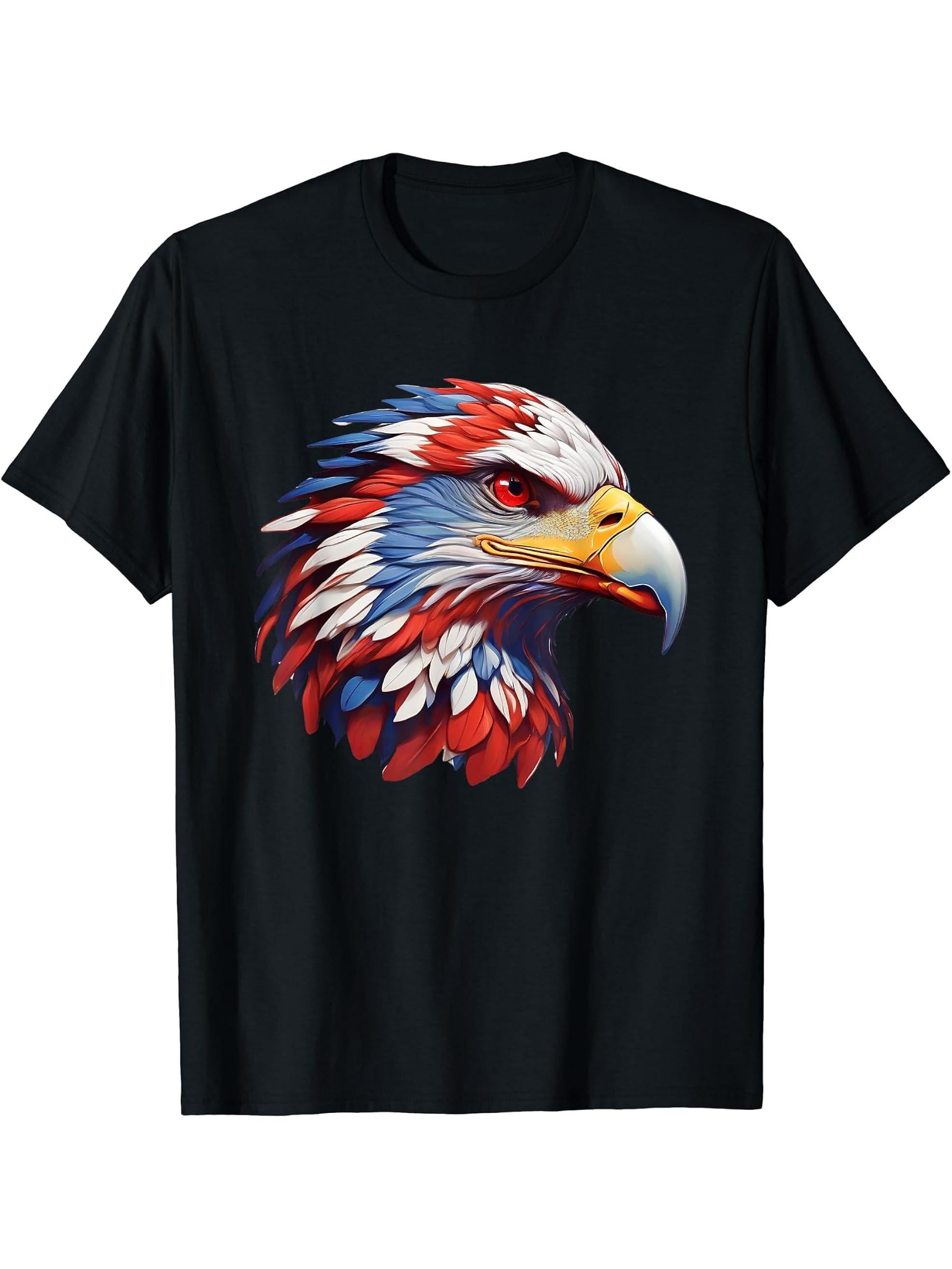 American Bald Eagle, American Pride T-Shirt 180G 100% Cotton Printed Round Neck Short-Sleeve T-Shirt, Gifts for Men Dad Husband Grandpa, S-XXXL, Black