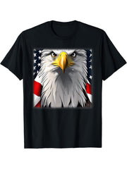 Bald Eagle Head American Flag National Animal Patriotic T-Shirt 180G 100% Cotton Printed Round Neck Short-Sleeve T-Shirt, Gifts for Men Dad Husband Grandpa, S-XXXL, Black
