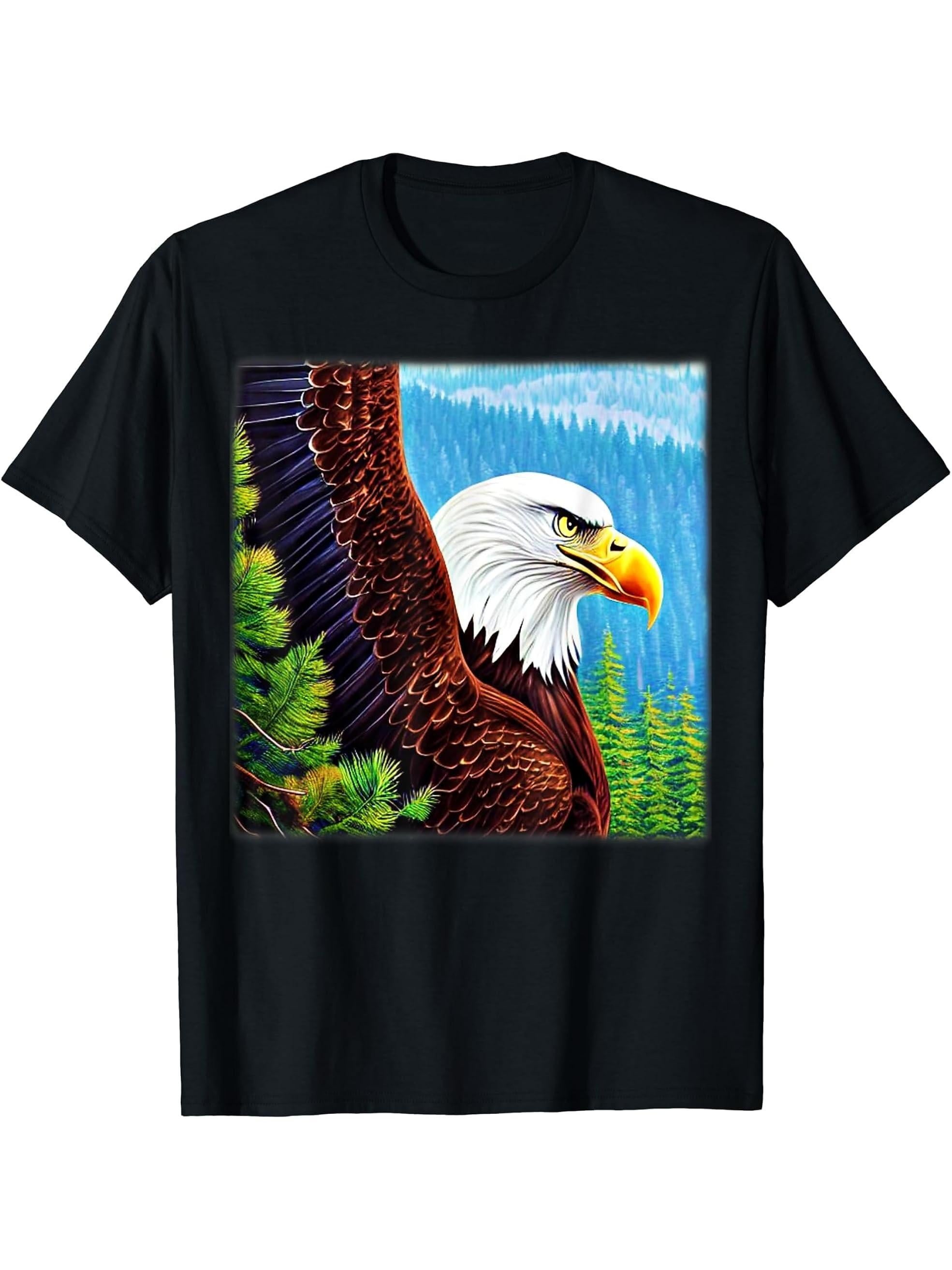 Bald Eagle American National Symbol Animal Patriotic Freedom T-Shirt 180G 100% Cotton Printed Round Neck Short-Sleeve T-Shirt, Gifts for Men Dad Husband Grandpa, S-XXXL, Black