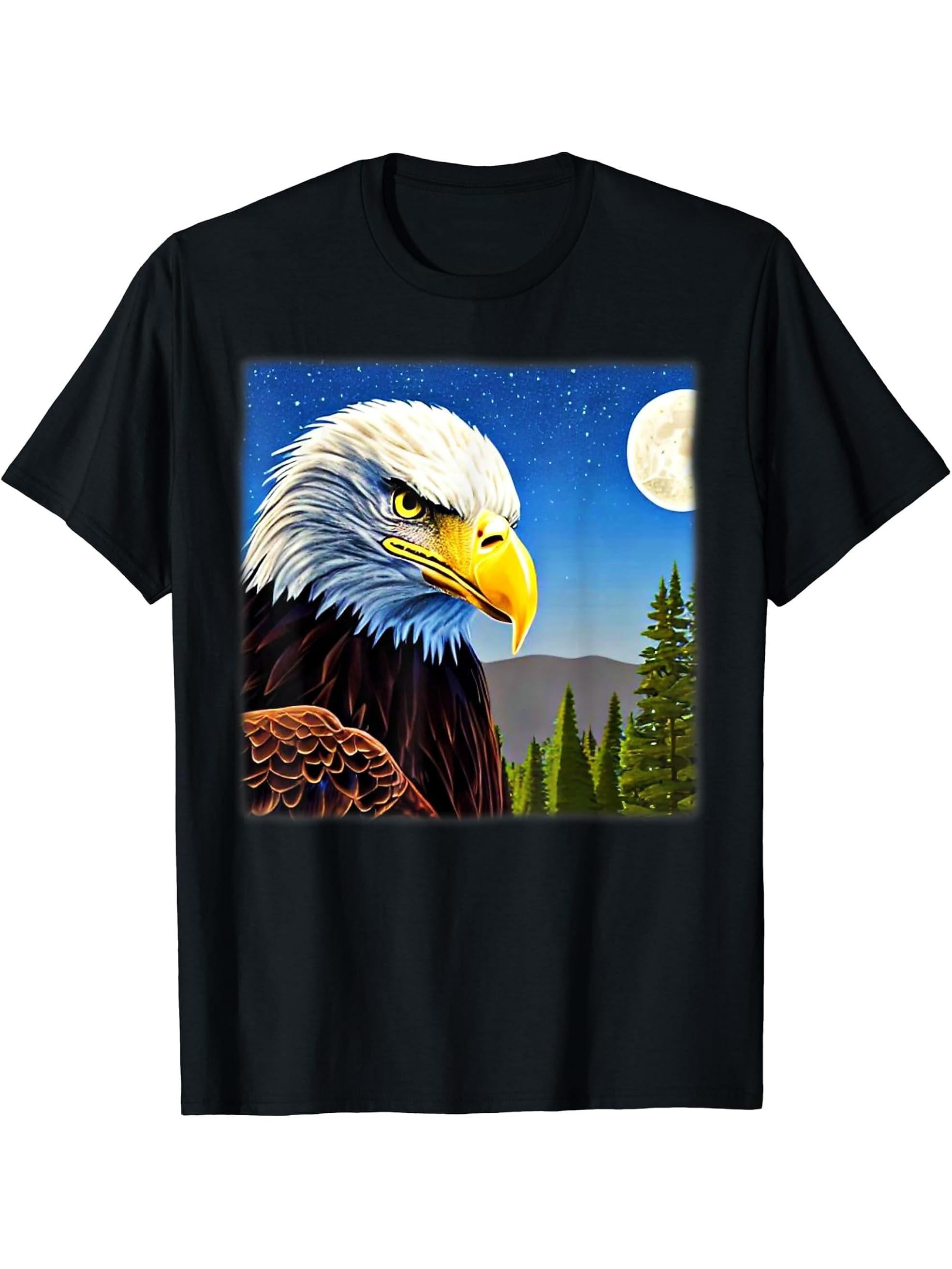 Bald Eagle American National Symbol Animal Patriotic Freedom T-Shirt 180G 100% Cotton Printed Round Neck Short-Sleeve T-Shirt, Gifts for Men Dad Husband Grandpa, S-XXXL, Black